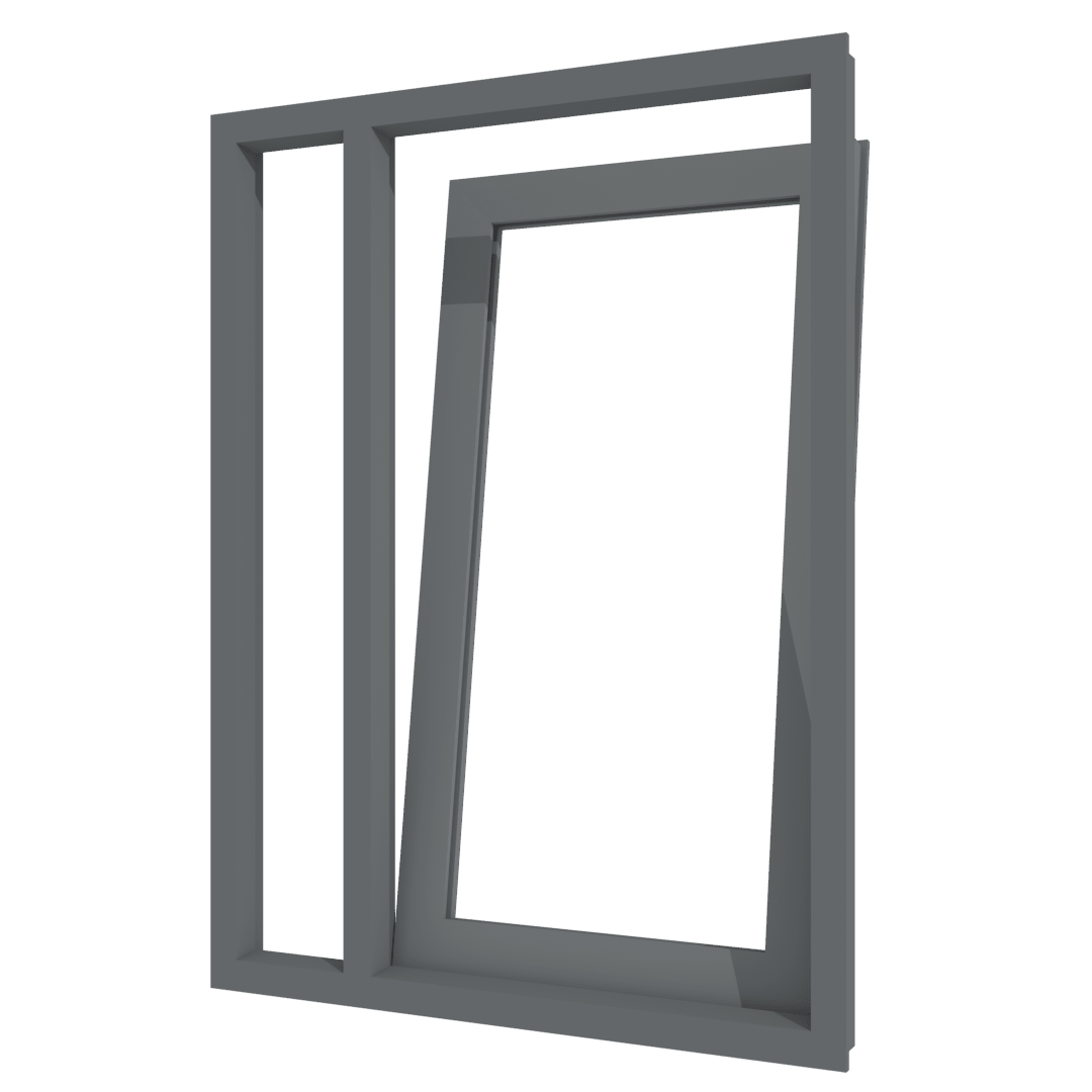 Aluminiumfenster anthrazit, Rahmen aus Aluminium mit gekipptem Flügel und schmalem Seitenteil