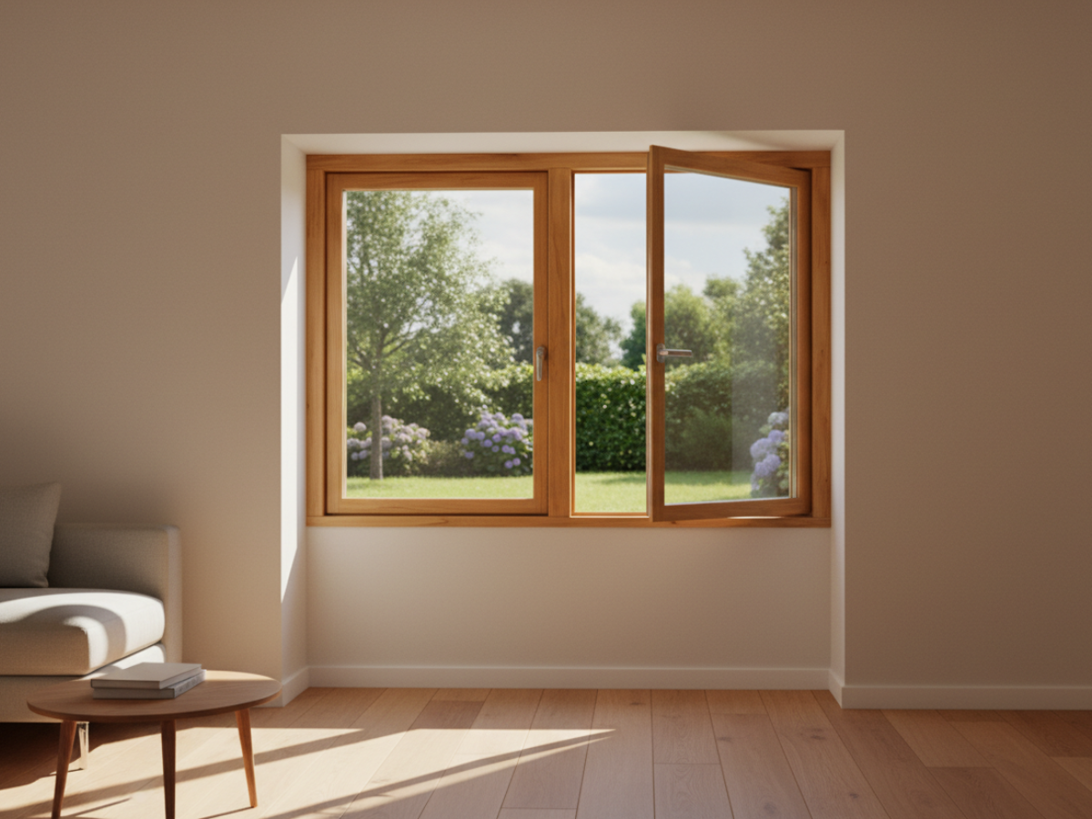 Holz-Dreh-Kipp-Fenster mit 2 Flügeln im wohnzimmer